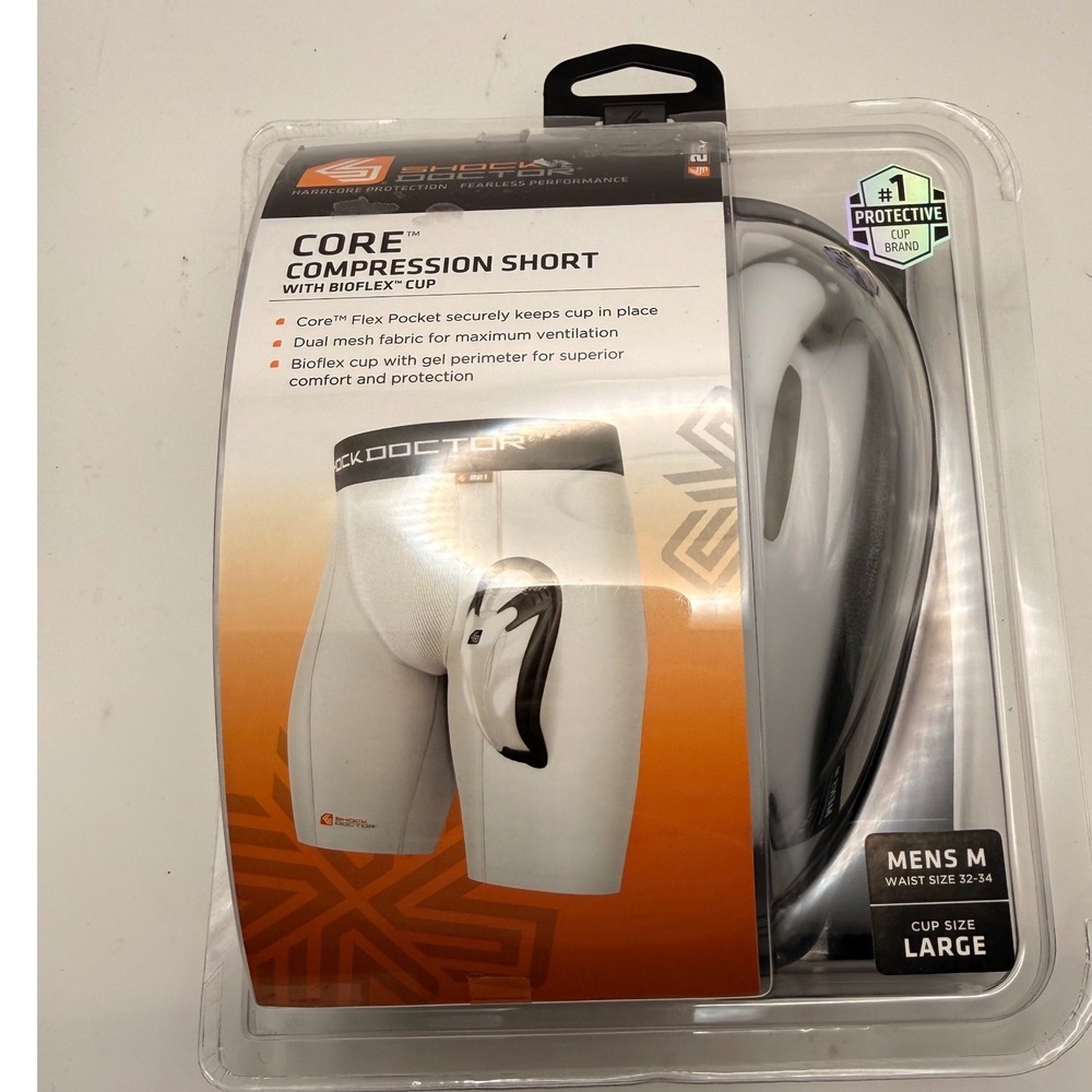 Shock Doctor Core Compression Short with BioFlex Cup White Mens Medium Large Cup